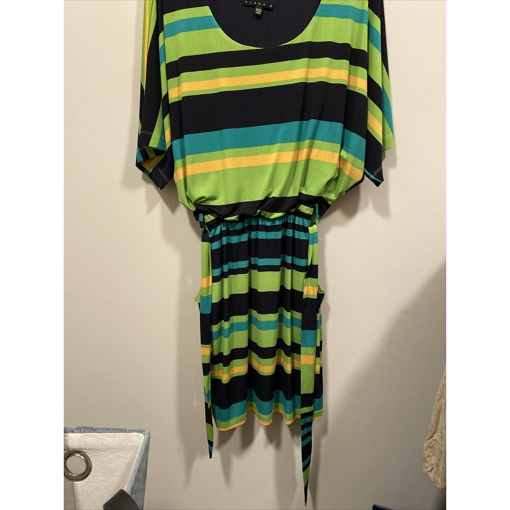 TIANA B Size 14P STRIPED DRESS W/TIE & POCKETS Summer Wedding Church Party
